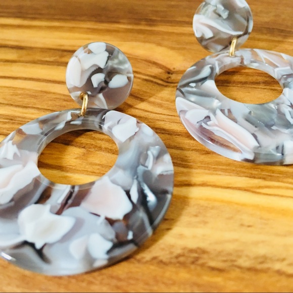 Gray Tortoise Round Pendant Earrings - Picture 5 of 8